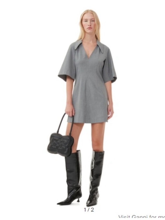 Ganni Dresses & Skirts - Ganni Gray V-Neck A-Line Mini Dress